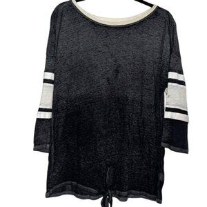 So Womens Relaxed Fit Black/Gray 3/4 Sleeve Top With Tie Hem XXL